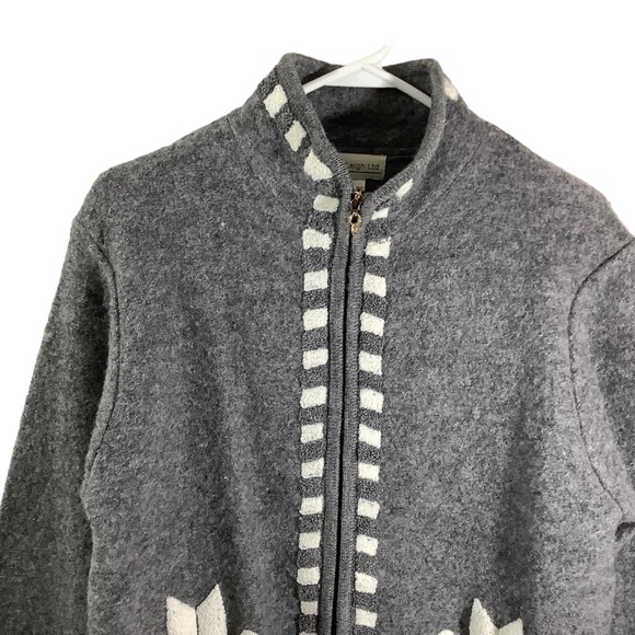 Laura Leigh Ltd. Grey Boiled Wool Zip Up Sweater Snowflakes - Picture 2 of 11